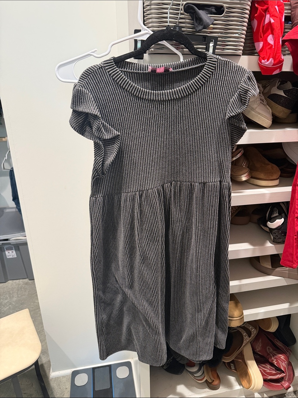 Black Ribbed Knit Flutter Sleeve Dress